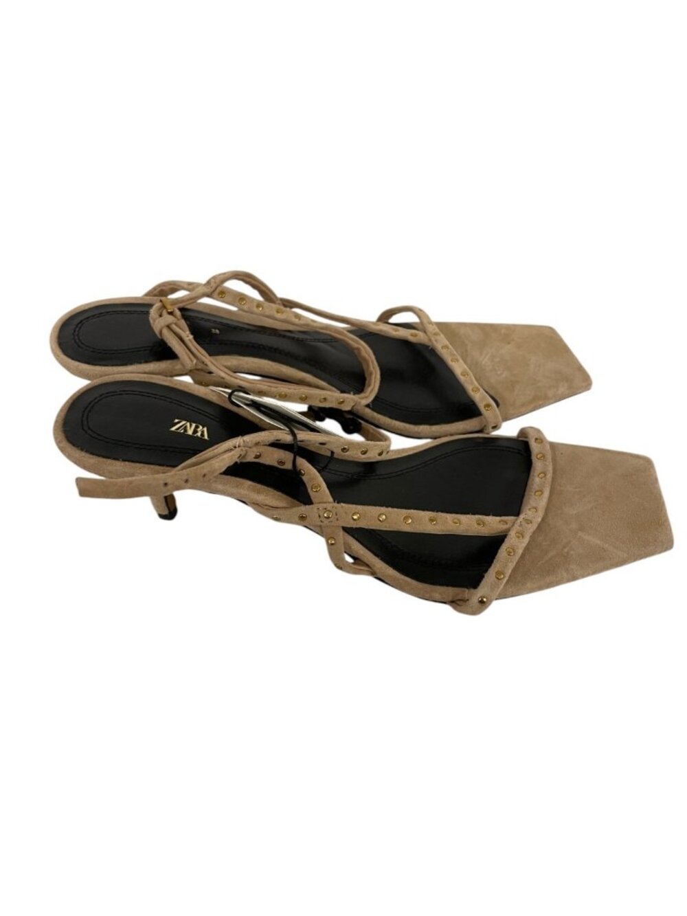 Zara Womens Strappy Sandals Suede studded EU 38 US 7.5 Beige Tan 1334/110 NWOB
